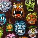 Sticker sheet with 20+ different stickers of monster faces.