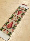 Beaded slim banner featuring a repeating pattern of watermelon slices between rows of geometric green shapes with pink accents.