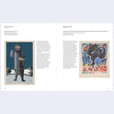 Page from a book featuring two woodblock print artworks with accompanying text