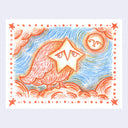 Colored pencil illustration of an orange bird with a star for a face.