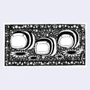 Black ink illustration of 3 very chubby stylized bees, on a patterned floral background with a matching floral border.