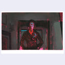 Person in a dark room with red and blue lighting