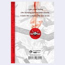 Book cover with red and white design, text, and a logo on a light gray background