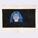 Artistic depiction of a person wearing a blue hood against a black background