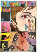 Artistic illustration of a person's face with abstract elements and multiple eyes.