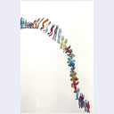 Colorful illustration of people in a line on a gradient background