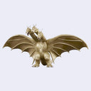 A metallic gold three-headed dragon figurine, resembling King Ghidorah, shown against a solid light gray background.