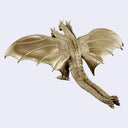 A metallic gold dragon figurine with three heads and large spread wings, shown against a plain light gray background.