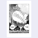 A black and white comic-style art print featuring a crowd of people looking up at a giant cloud or explosion with the text 'UWAAAAHH' and 'IT'S THE END OF THE WORLD!' and 'THEY'RE COMING!'.