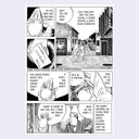 A single-page black-and-white manga-style comic panel layout with speech bubbles and illustrated characters, shown against a light gray background.