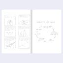 Comic strip and diagram on a white background