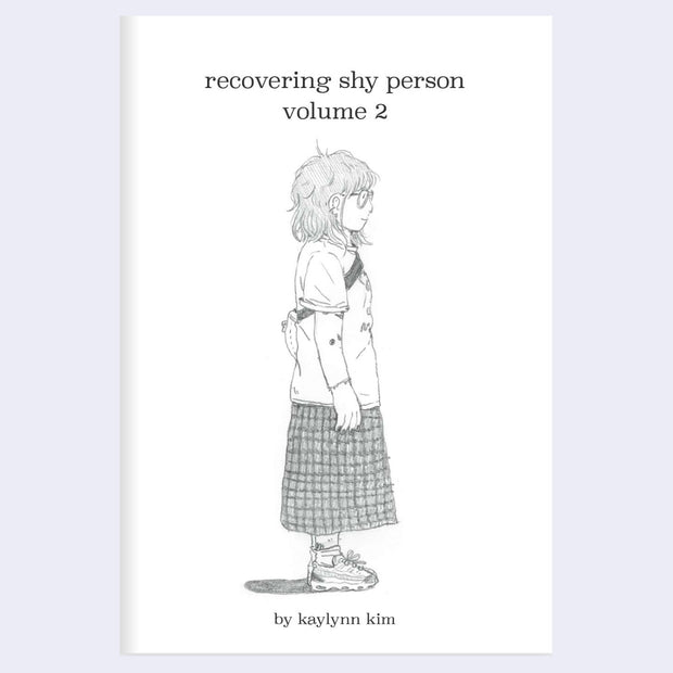 Book cover of 'recovering shy person volume 2' by kaylynn kim with a black and white illustration of a person facing to the side.
