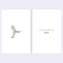 Open book with a black and white illustration of a person and text 'a collection of diary comics 2023' on a light gray background.