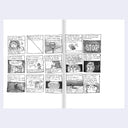 Comic book page with black and white illustrations on a white background