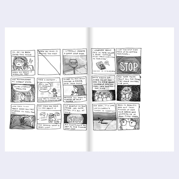 Comic book page with black and white illustrations on a white background