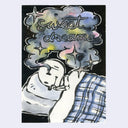 Illustration of a cartoon skeleton laying in bed with smoke coming out of its eye that reads "Sweet dreams" in pretty cursive font.