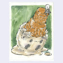 Illustration of a large overturned ice cream cone with a skeleton on top. The ice cream itself is shaped like a skull.
