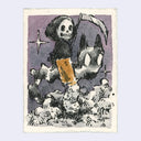 Skeletal figure with a scythe on a purple background