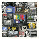 Detailed ink and watercolor piece of many TVs, mostly older in model, stacked atop one another with various displays, some art static and warped colors, others are iconic media such as Godzilla, Bob Ross, The Simpsons, Dragon Ball, etc. Small skeletons decorate the scene.