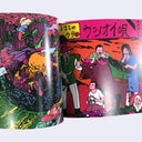 Open book with colorful illustrations on a white background