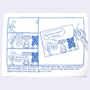 Comic-style illustration on the back of a calendar. Comic depicts a dog and ET talking.