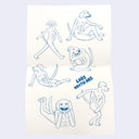 Line drawings of human-like dogs with abs, sitting in various poses to show off their abs.