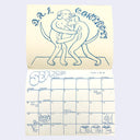 Calendar with a drawing of two human-like dogs with abs grappling each other. Below, is the month of September with corresponding dates.