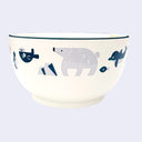 Off-white bowl with illustrations of sea animals, such as polar bear, dolphin, fish, otter, penguins, etc.