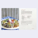 Recipe card from a cookbook with a photo and recipe for carne asada.