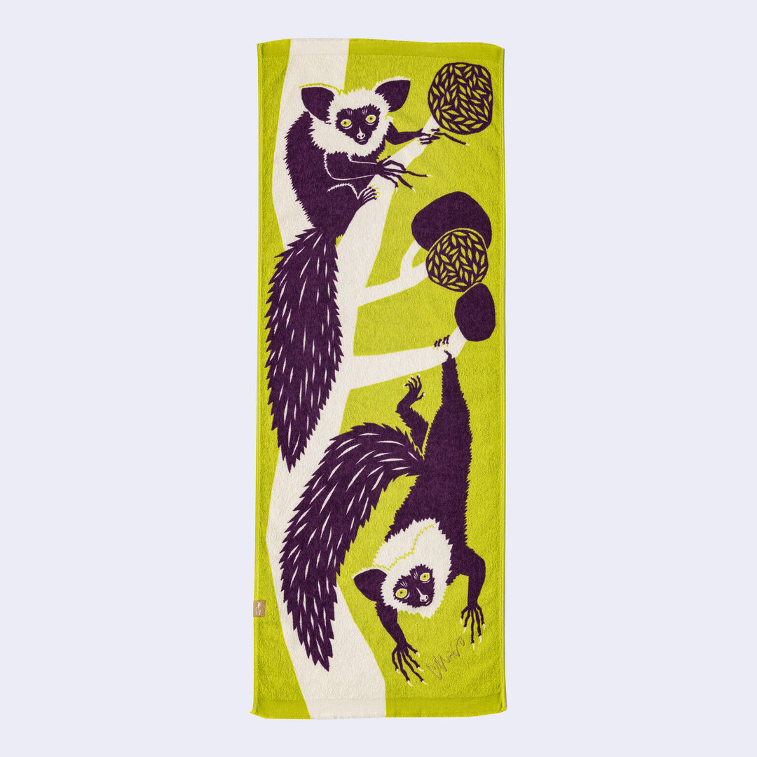 Lemurs on Tree Tenugui Tea Towel (Yellow Green) – GiantRobotStore