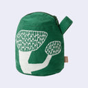 Green pouch with white abstract tree design.