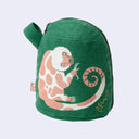 Green pouch with a monkey design on a white background