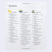Table of contents for Japanese cooking book.