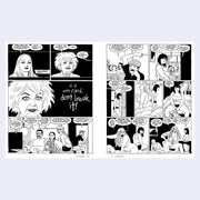 2 page excerpt of black and white panel comics - telling the story of several people.