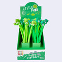 Green frog-shaped pens in a 'Little Frog' branded box on a light gray background