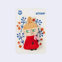 Moomin character plush toy on a decorative card with Moomin branding.