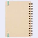 A beige spiral notebook with a mint green elastic closure band and gold-tone metal spiral binding, shown on a clean white background.