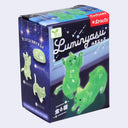 Box of Luminyasu glow-in-the-dark cat-shaped toys with branding on a light gray background