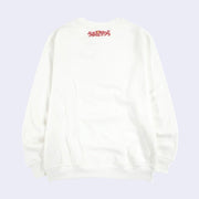 Back view of sweater, featuring a small logo graphic of Urusei Yatsura, written in Kanji in the upper middle.