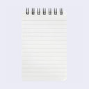A white lined notepad with horizontal ruled pages and a black spiral wire binding at the top, shown on a light gray background.