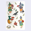 Set of colorful animal illustrations with costumes on a white background