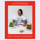 Book cover featuring a man with food items and 'Matty Matheson' text on a red background