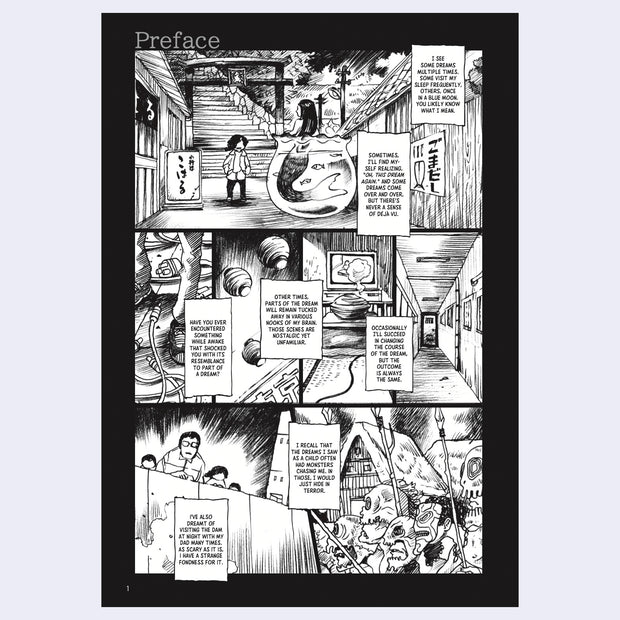 Page excerpt, black and white comic panel with accompanying story.
