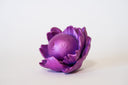 Purple flower-shaped object with a spherical center that has a calm, closed eye face.