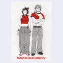Illustration of two people wearing red tops and gray pants with 'Made in Asian America' text.