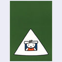 Postcard with green background of Miffy sitting inside of a white tent