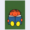 Illustration of a child reading a book on a green background