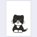 Illustration of a black cat with green eyes on a white background
