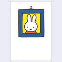 Framed illustration of a cartoon rabbit with a blue border on a white background