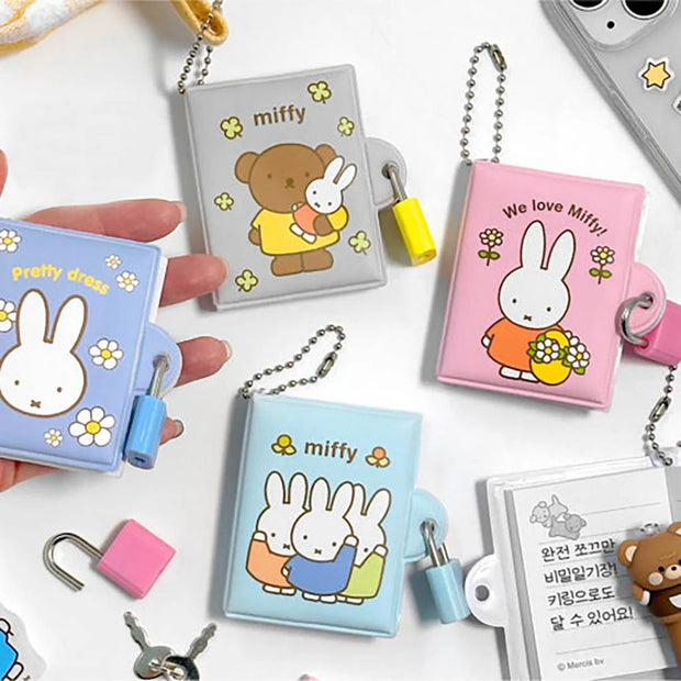 Collection of Miffy-themed keychains and locks on a white background